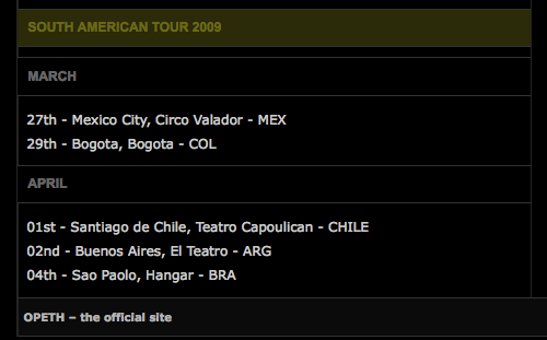 Screenshot de la página Opeth.com Screenshot de la página Opeth.com